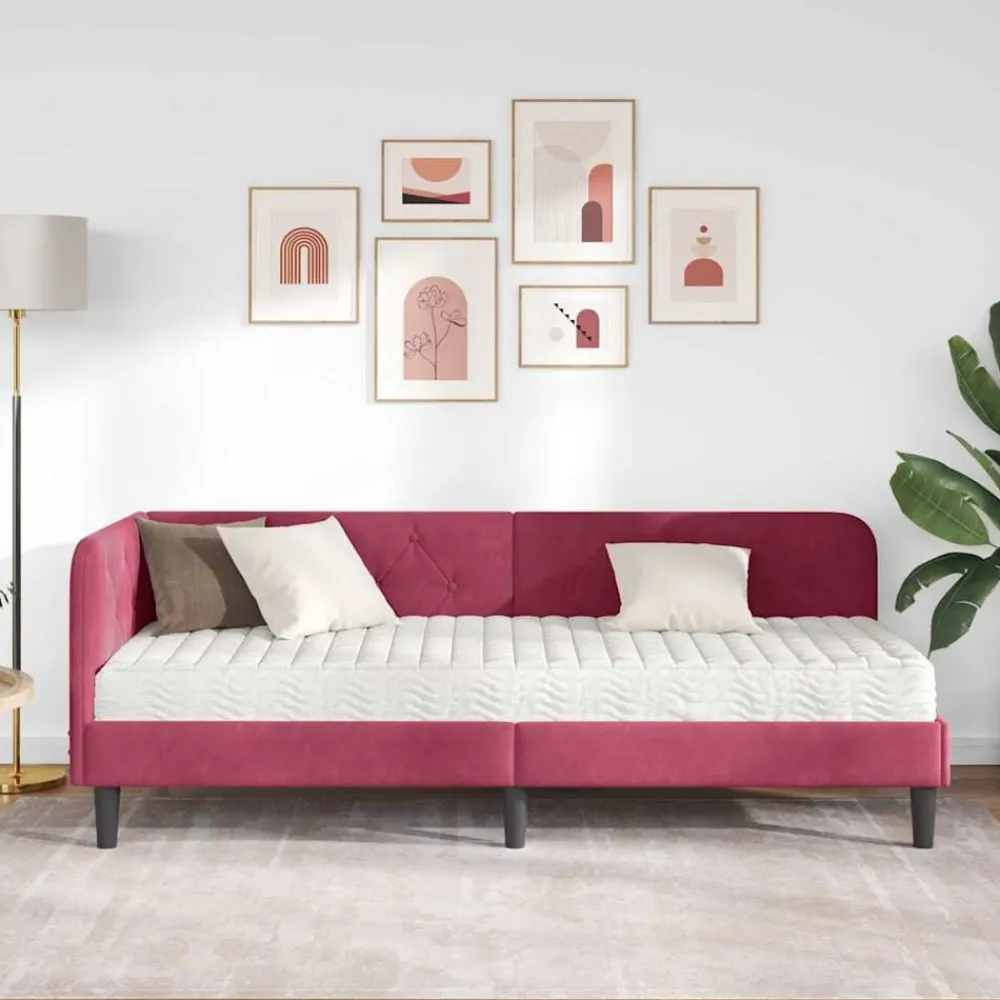 vidaXL Camas Y Accesorios-Estructura de cama en esquina Rojo vino 80 x 200 cm Terciopelo