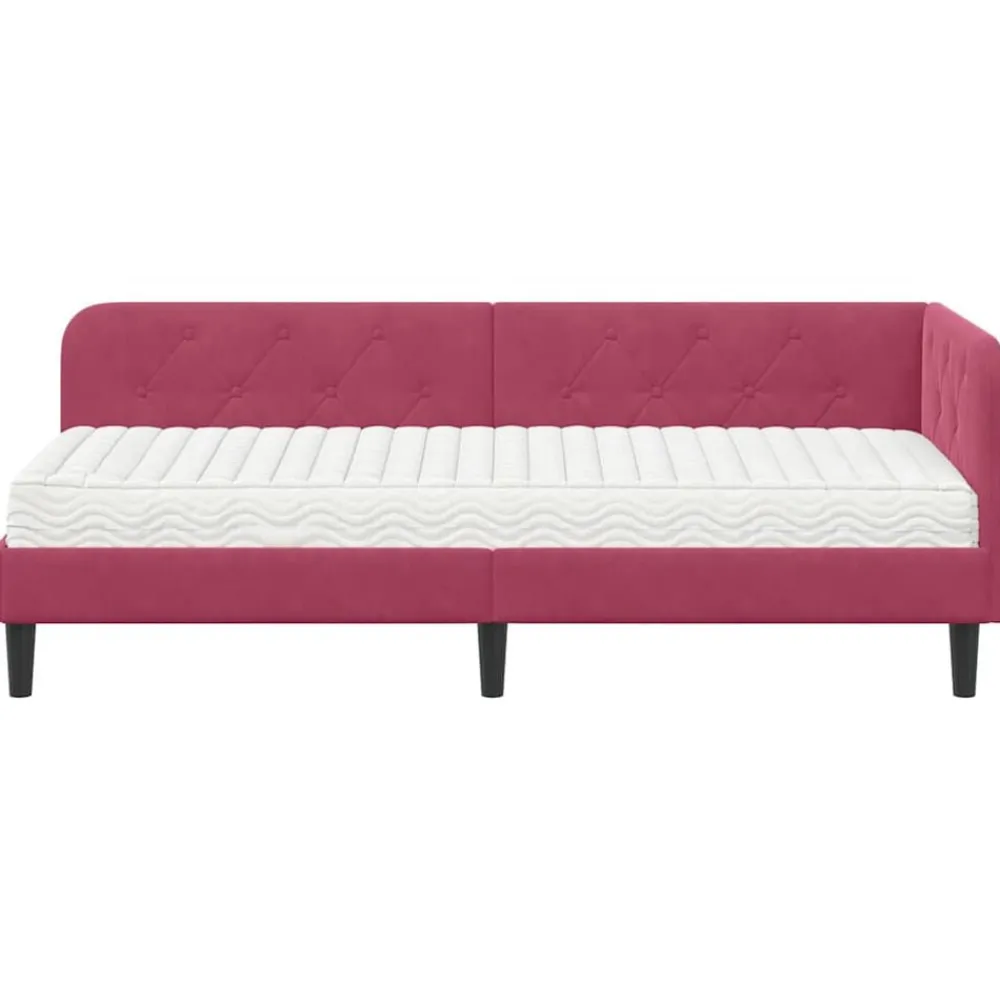 vidaXL Camas Y Accesorios-Estructura de cama en esquina Rojo vino 80 x 200 cm Terciopelo