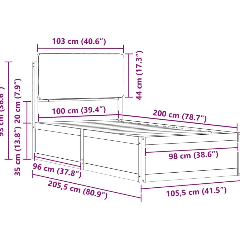 vidaXL Camas Y Accesorios-Estructura de Cama con Cabecera Tapizada Negro 100 x 200 cm