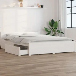vidaXL Estructura de cama con cajones doble 135x190 cm Blanco Outlet