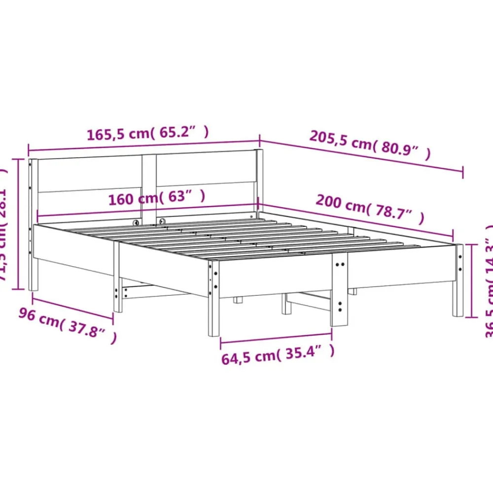 vidaXL Estructura de cama sin colchón madera maciza de pino 160x200 cm Natural Hot
