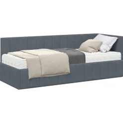 vidaXL Camas Y Accesorios-Estructura de Cama Esquina con Colchón 2 pcs Gris Terciopelo