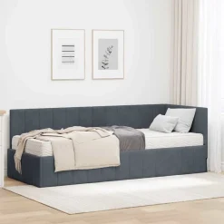 vidaXL Camas Y Accesorios-Estructura de Cama Esquina con Colchón 2 pcs Gris Terciopelo