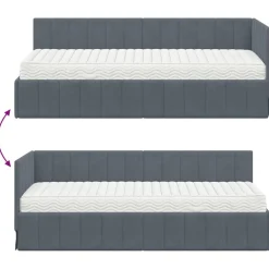vidaXL Camas Y Accesorios-Estructura de Cama Esquina con Colchón 2 pcs Gris Terciopelo