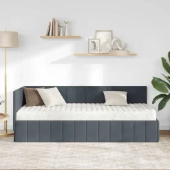 vidaXL Camas Y Accesorios-Estructura de Cama Esquina con Colchón 2 pcs Gris Terciopelo