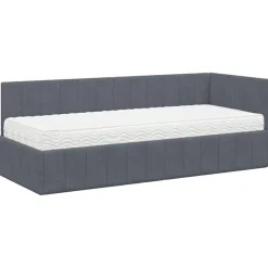 vidaXL Camas Y Accesorios-Estructura de Cama Esquina con Colchón 2 pcs Gris Terciopelo