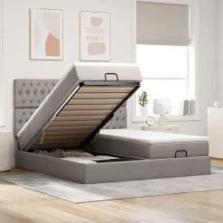 vidaXL Camas Y Accesorios-Estructura de cama otomana colchones tela gris pardo 160x200cm