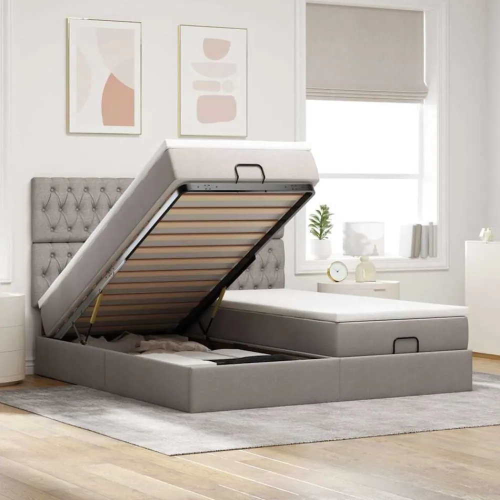 vidaXL Camas Y Accesorios-Estructura de cama otomana colchones tela gris pardo 160x200cm