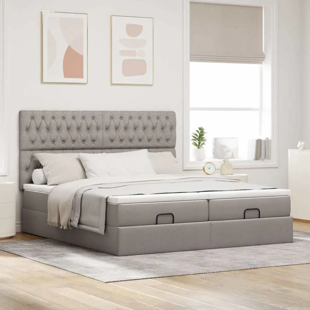 vidaXL Camas Y Accesorios-Estructura de cama otomana colchones tela gris pardo 160x200cm