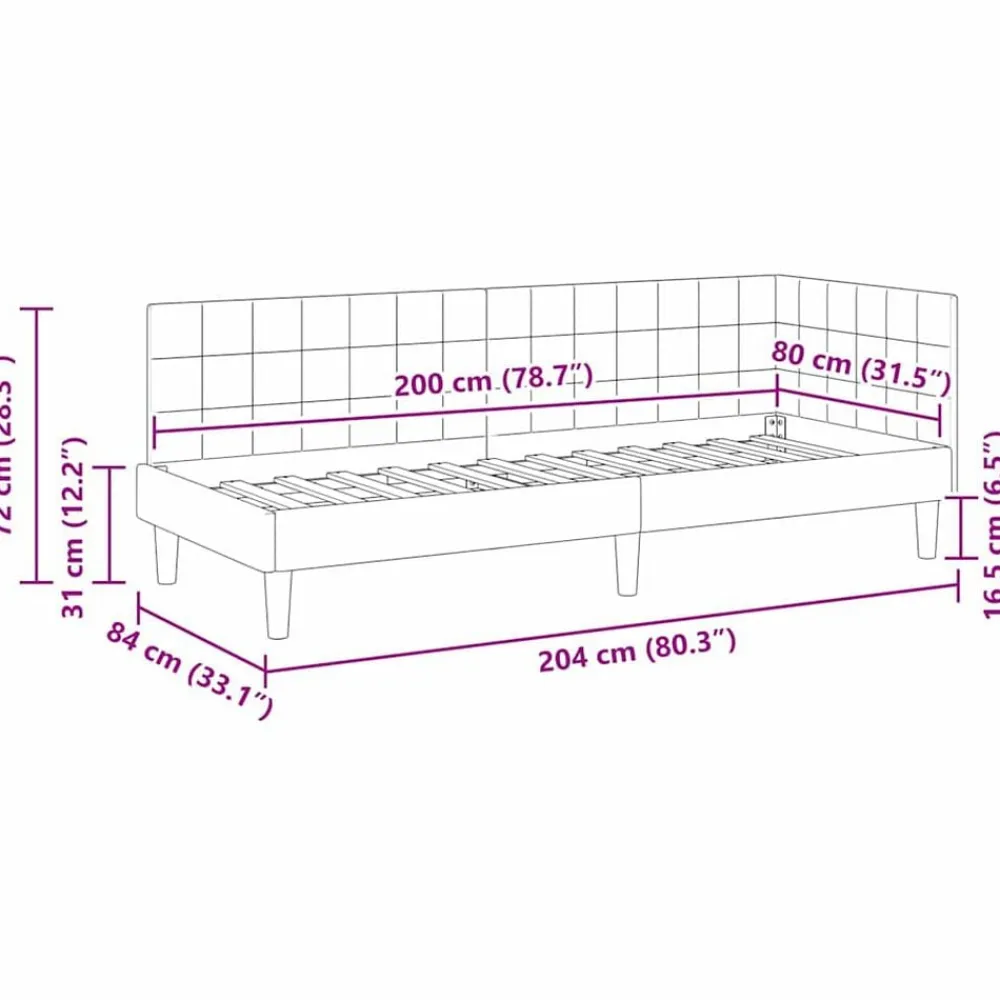 vidaXL Camas Y Accesorios-Estructura de cama en esquina 80 cm x 200 cm Terciopelo