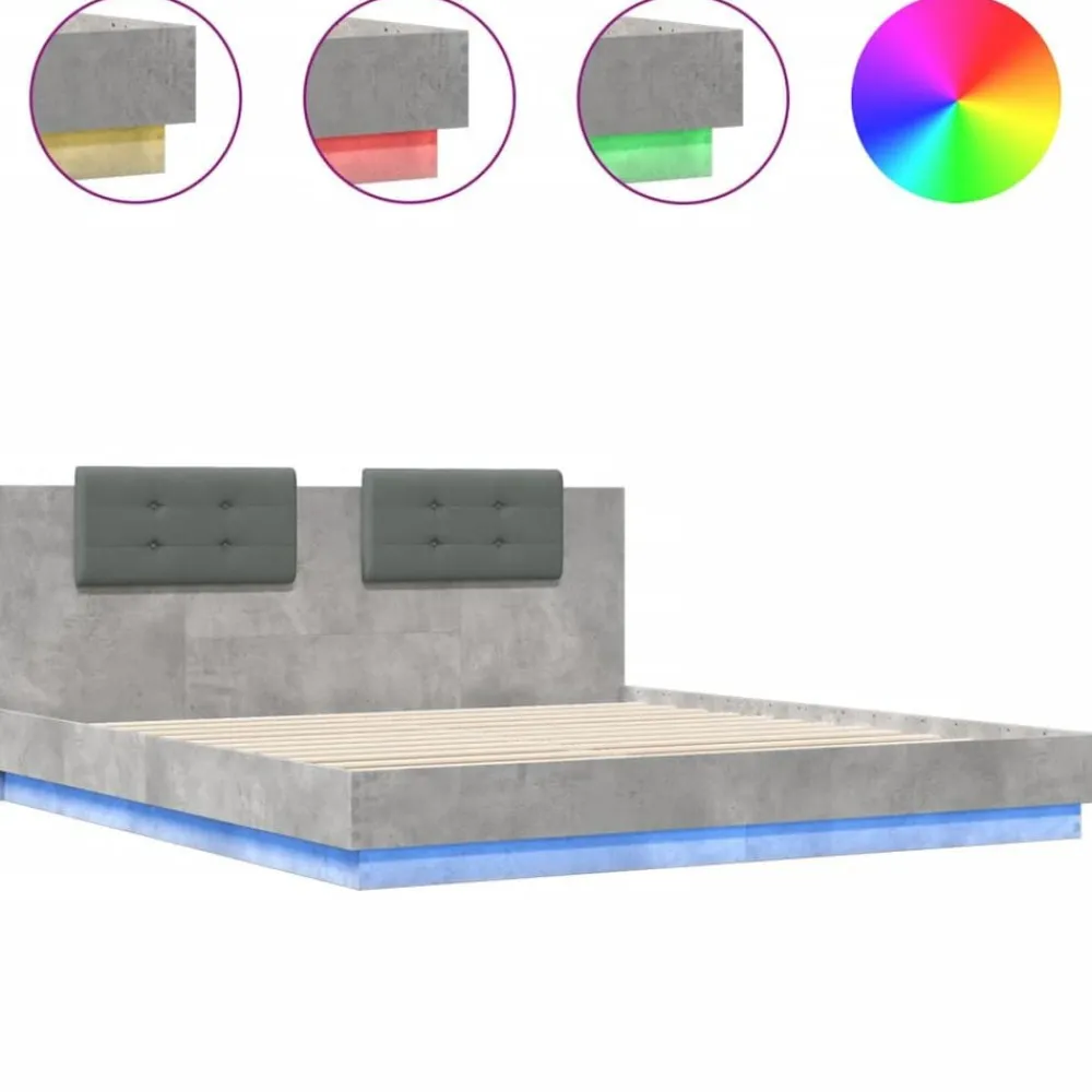 vidaXL Estructura de cama cabecero luces LED gris hormigón 200x200 cm Gris hormigón Hot