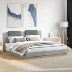 vidaXL Estructura de cama cabecero luces LED gris hormigón 200x200 cm Gris hormig&oacute;n Hot