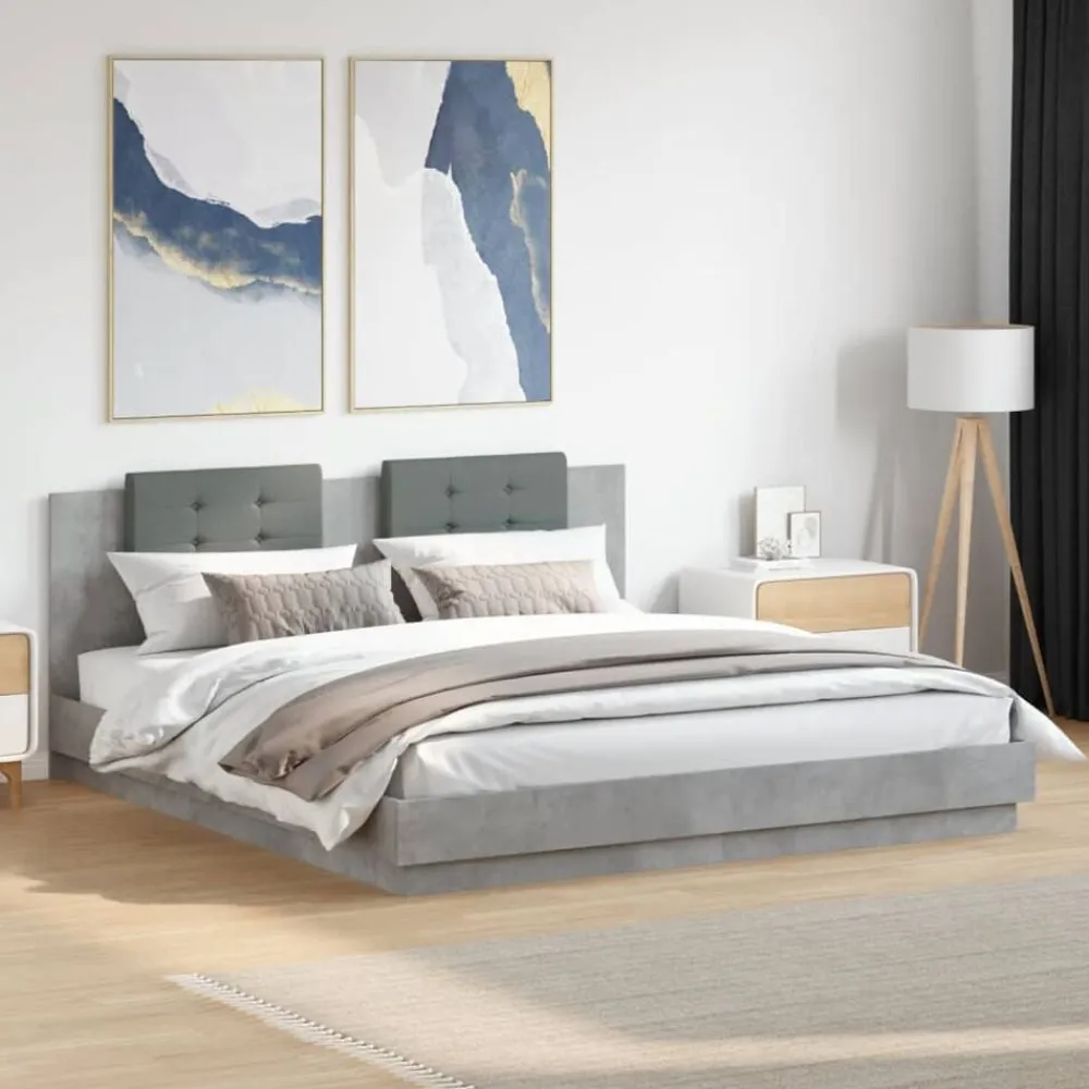 vidaXL Estructura de cama cabecero luces LED gris hormigón 200x200 cm Gris hormigón Hot