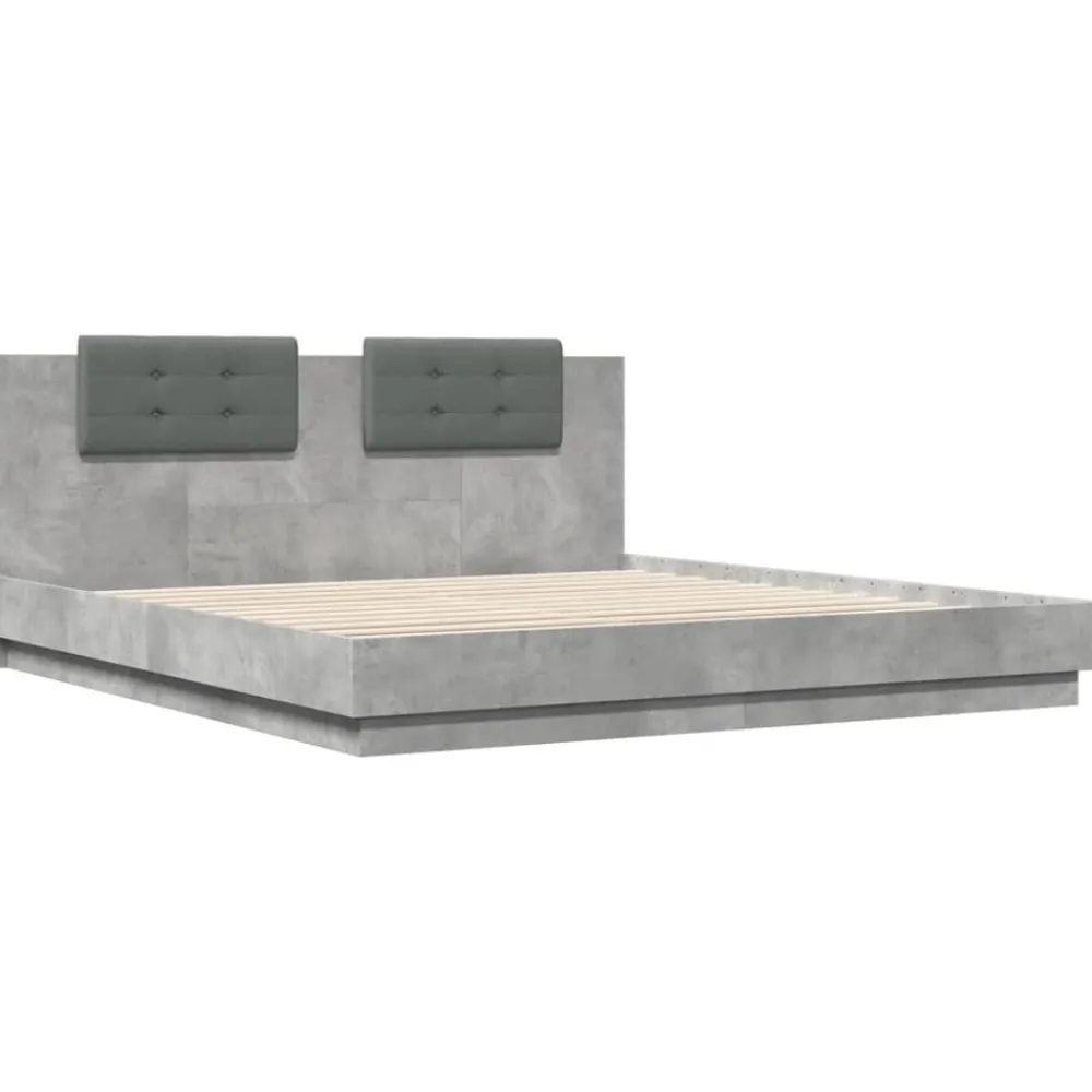 vidaXL Estructura de cama cabecero luces LED gris hormigón 200x200 cm Gris hormigón Hot