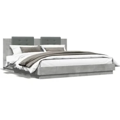 vidaXL Estructura de cama cabecero luces LED gris hormigón 200x200 cm Gris hormigón Hot