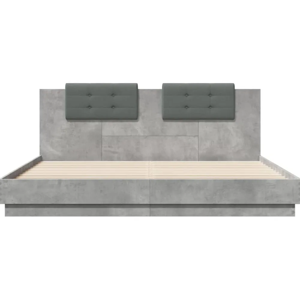 vidaXL Estructura de cama cabecero luces LED gris hormigón 200x200 cm Gris hormigón Hot