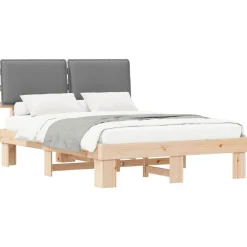 vidaXL Estructura de Cama con Cabecera Tapizada Gris Claro Gris claro y natural Clearance