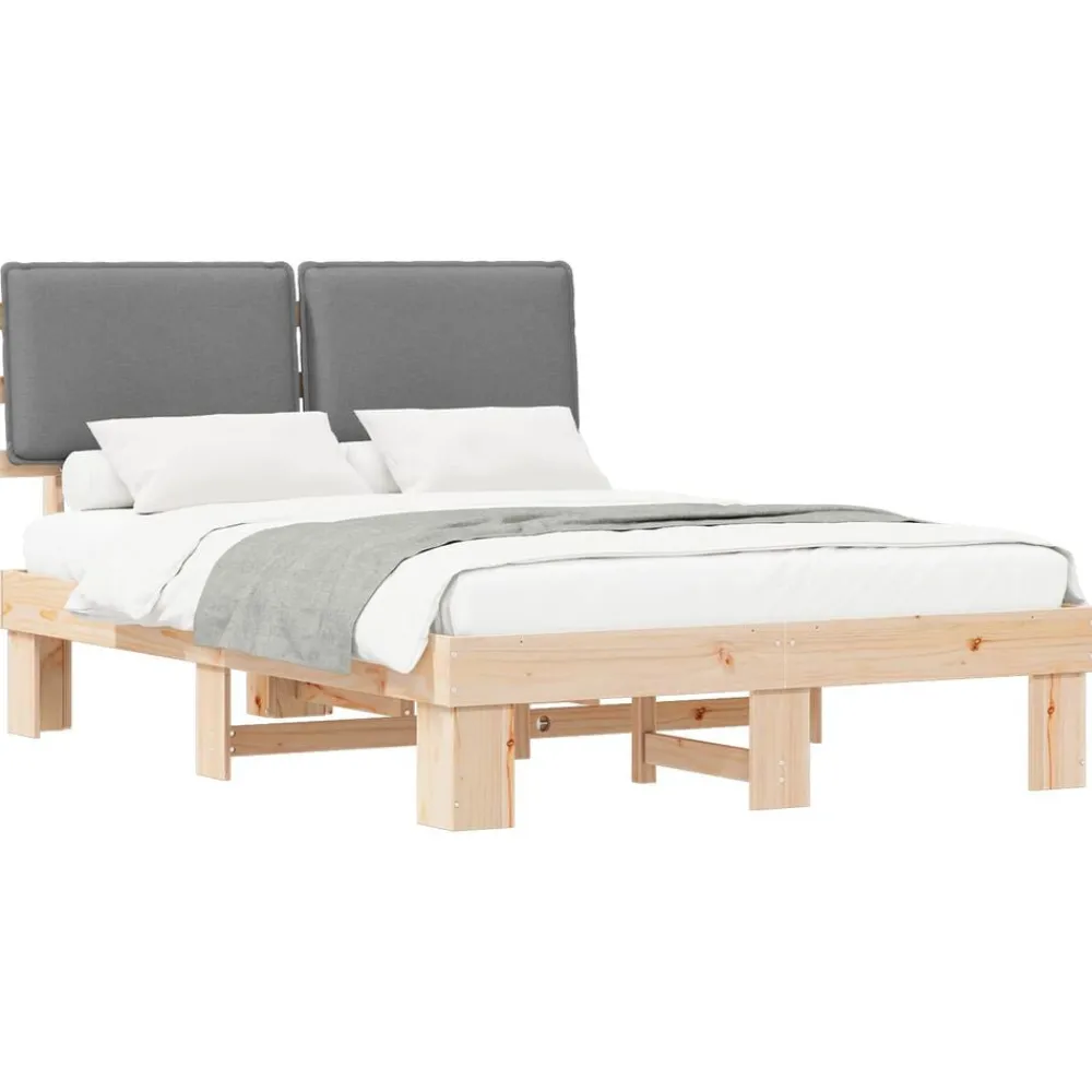 vidaXL Estructura de Cama con Cabecera Tapizada Gris Claro Gris claro y natural Clearance