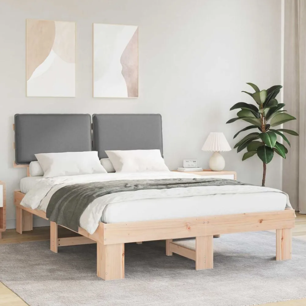 vidaXL Estructura de Cama con Cabecera Tapizada Gris Claro Gris claro y natural Clearance
