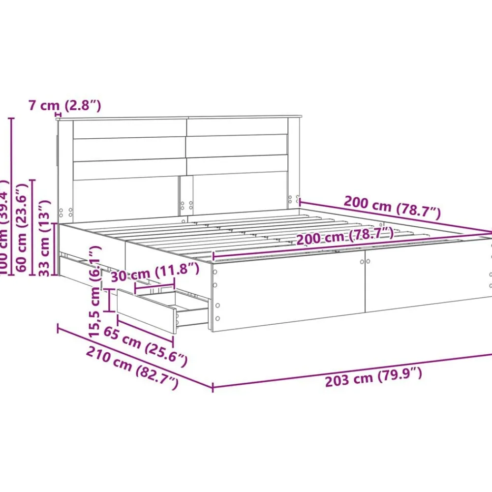 vidaXL Conjuntos De Muebles-Estructura de cama con cajón 200 x 200 cm Madera Ingenieril