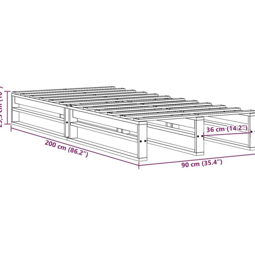 vidaXL Camas Y Accesorios-Estructura de cama sin colchón madera maciza de pino 90x200 cm
