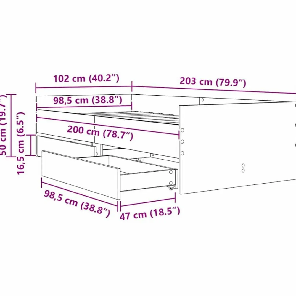 vidaXL Estructura de cama con cajón 100 x 200 cm Madera envejecida Hot