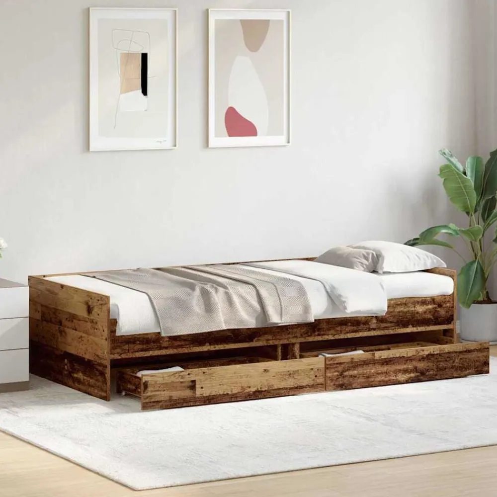 vidaXL Estructura de cama con cajón 100 x 200 cm Madera envejecida Hot