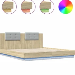 vidaXL Estructura de cama cabecero luces LED 200x200 cm Roble Sonoma