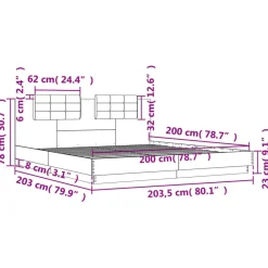 vidaXL Estructura de cama cabecero luces LED 200x200 cm Roble Sonoma