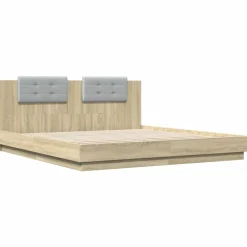 vidaXL Estructura de cama cabecero luces LED 200x200 cm Roble Sonoma