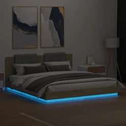 vidaXL Estructura de cama cabecero luces LED 200x200 cm Roble Sonoma
