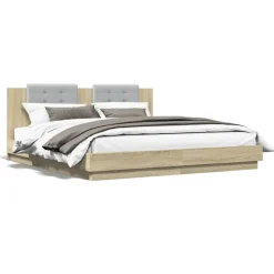 vidaXL Estructura de cama cabecero luces LED 200x200 cm Roble Sonoma