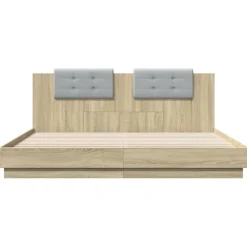 vidaXL Estructura de cama cabecero luces LED 200x200 cm Roble Sonoma