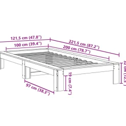 vidaXL Camas Y Accesorios-Estructura de cama sin colchón madera maciza de pino 100x200 cm