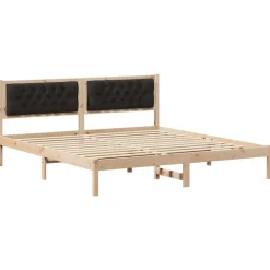 vidaXL Estructura de cama Negro 160 x 200 cm Madera de pino macizo Marr&oacute;n y negro Discount
