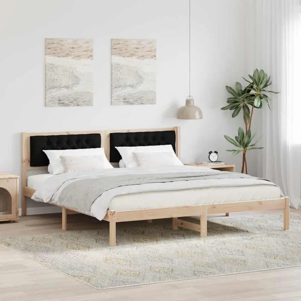 vidaXL Estructura de cama Negro 160 x 200 cm Madera de pino macizo Marrón y negro Discount