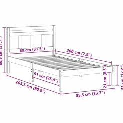 vidaXL Camas Y Accesorios-Estructura de cama 80 x 200 cm Madera de pino macizo