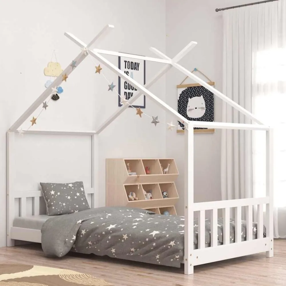 vidaXL Estructura de cama infantil madera maciza pino 70x140 cm Blanco