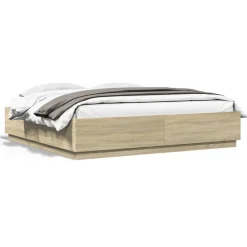 vidaXL Camas Y Accesorios-Estructura de cama con luces LED madera 200x200 cm