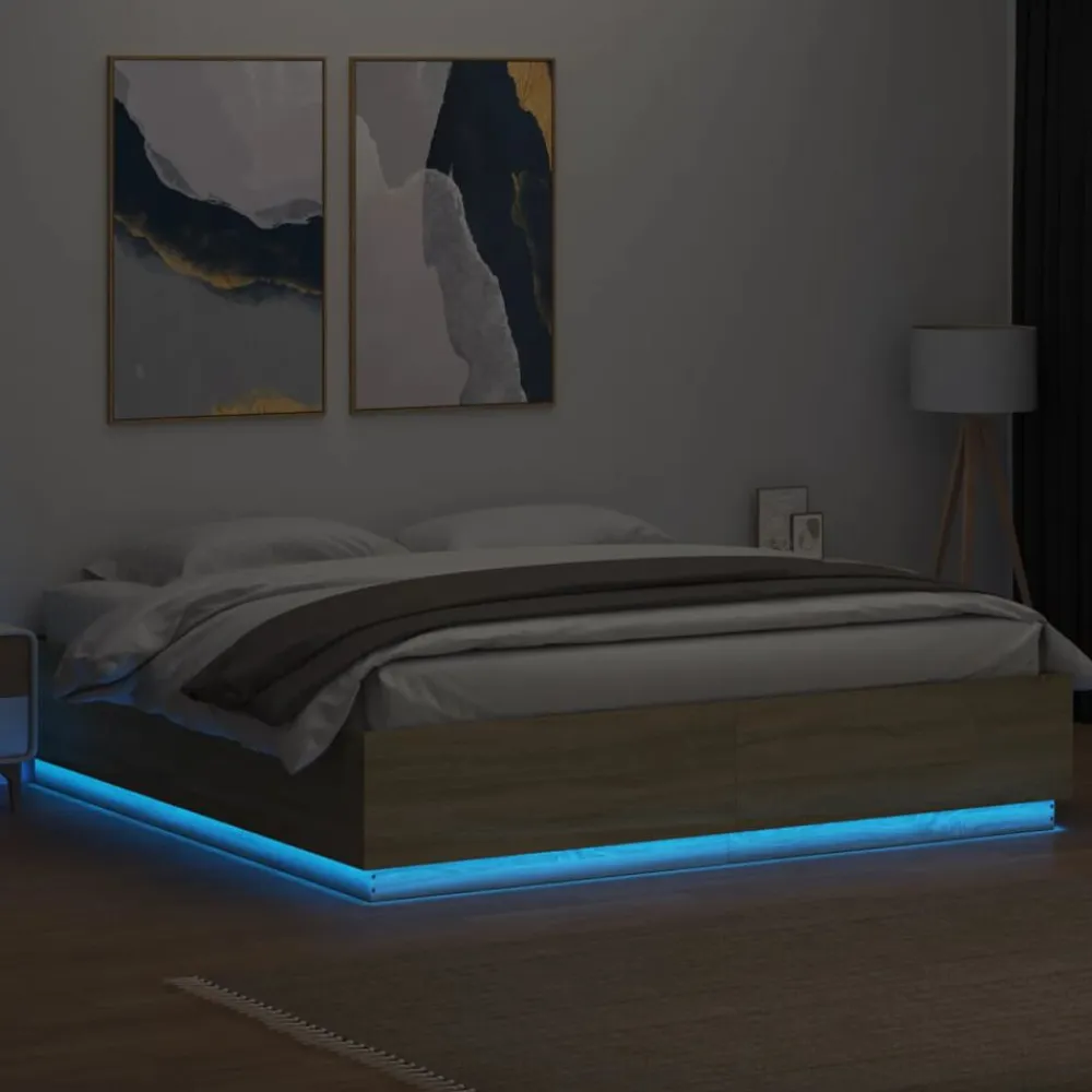vidaXL Camas Y Accesorios-Estructura de cama con luces LED madera 200x200 cm