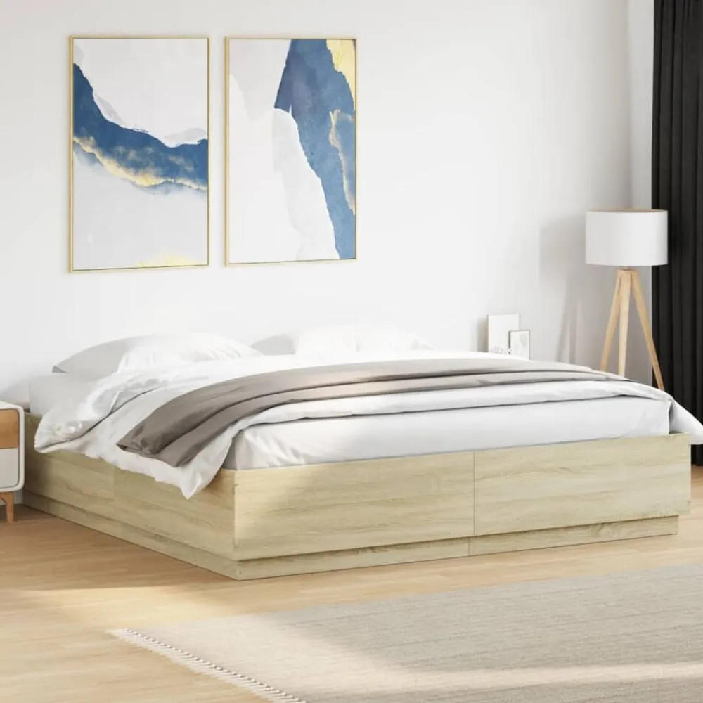 vidaXL Camas Y Accesorios-Estructura de cama con luces LED madera 200x200 cm