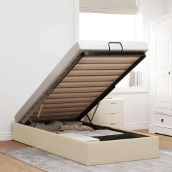 vidaXL Estructura de cama otomana sin colchón tela 80x200cm Crema Clearance