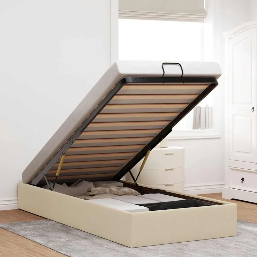 vidaXL Estructura de cama otomana sin colchón tela 80x200cm Crema Clearance