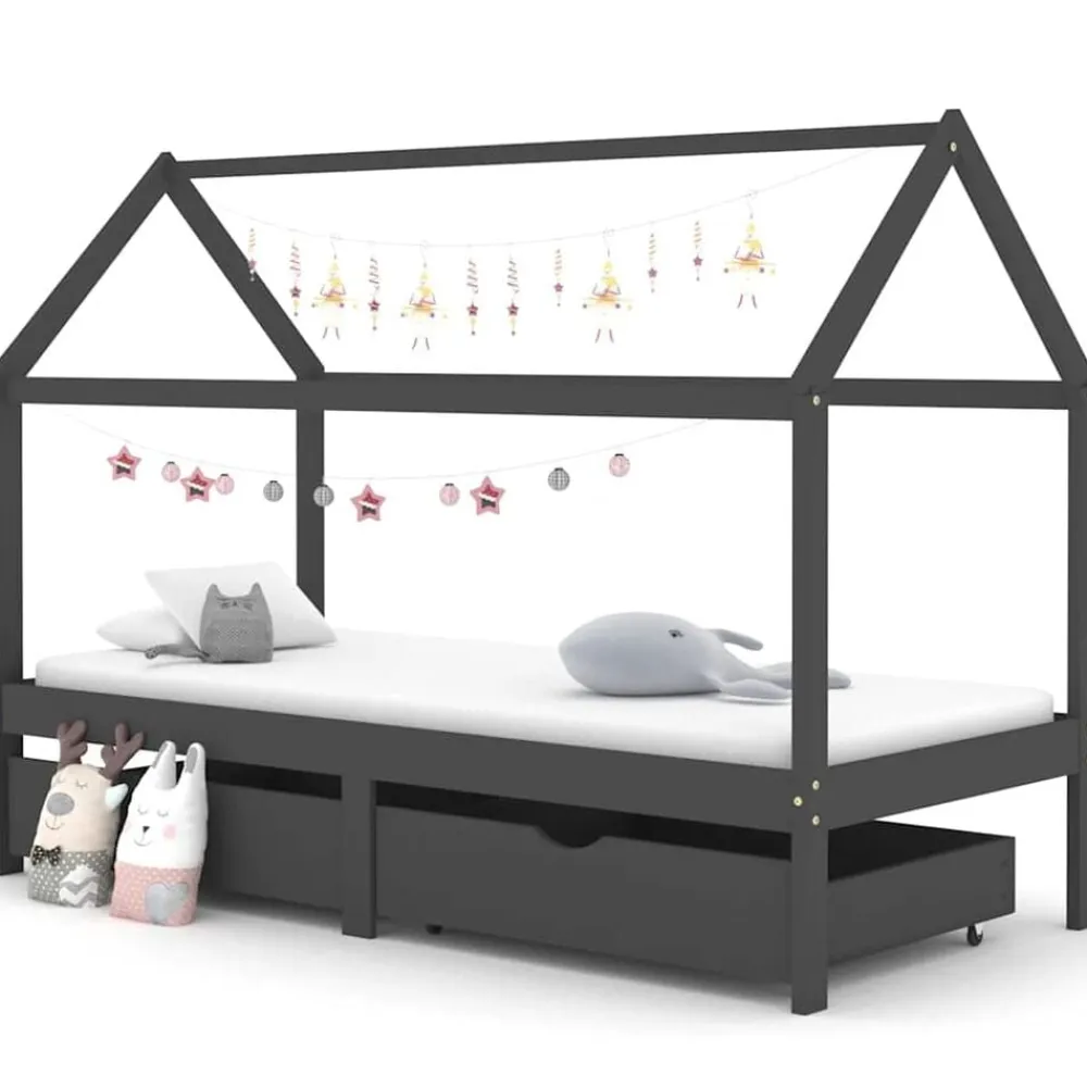 vidaXL Estructura de cama infantil y cajones madera pino gris 90x200cm Gris oscuro Sale