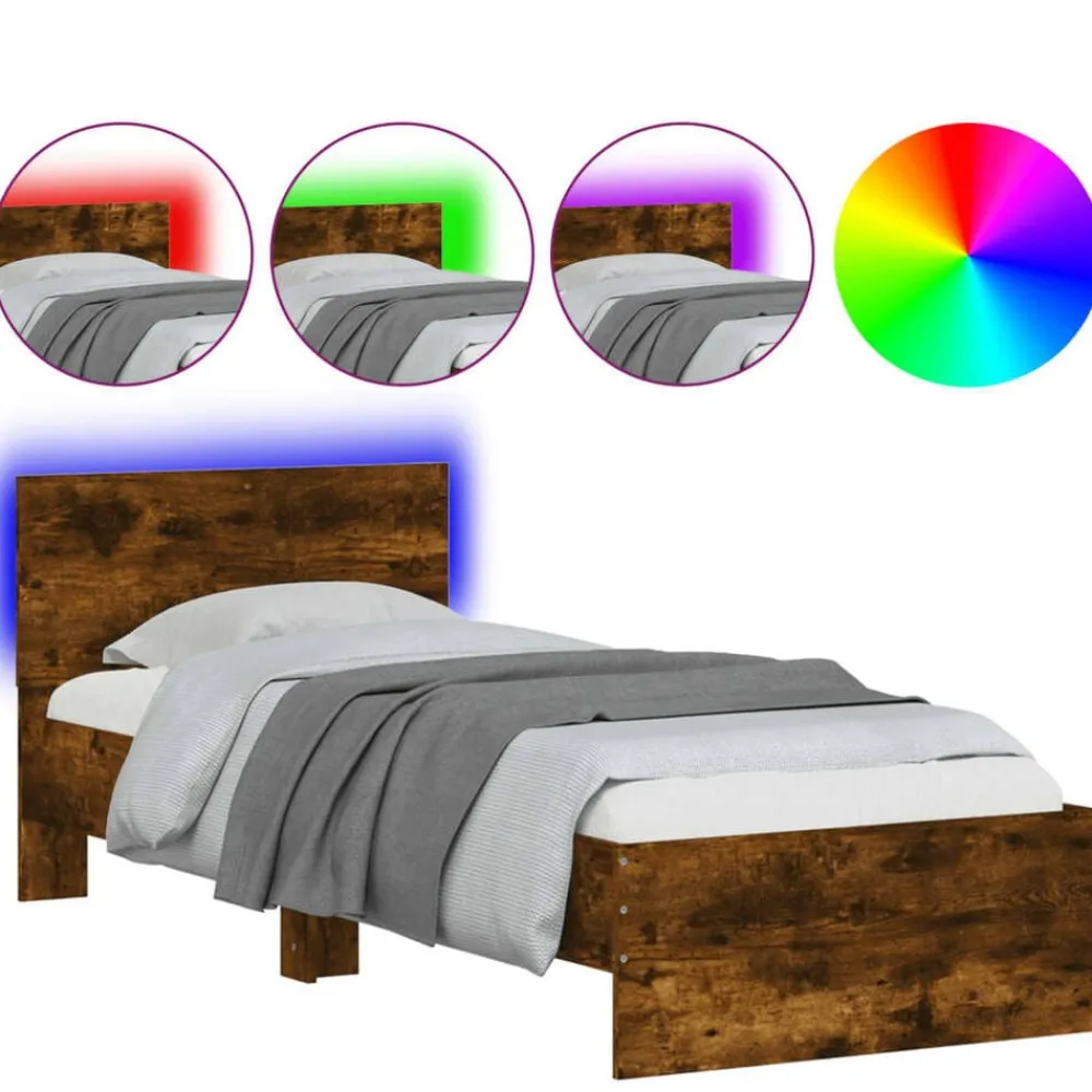 vidaXL Camas Y Accesorios-Estructura de cama cabecero luces LED 90x200 cm