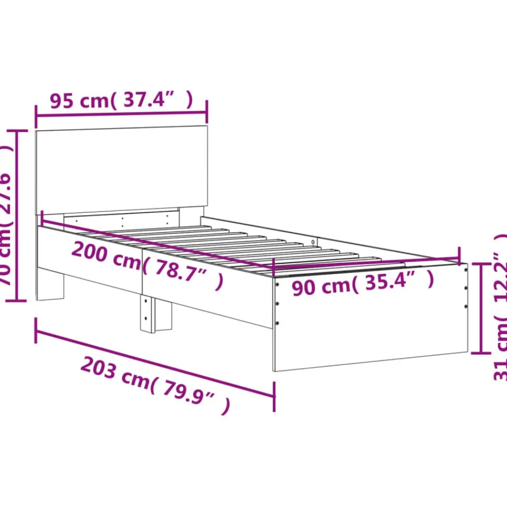 vidaXL Camas Y Accesorios-Estructura de cama cabecero luces LED 90x200 cm