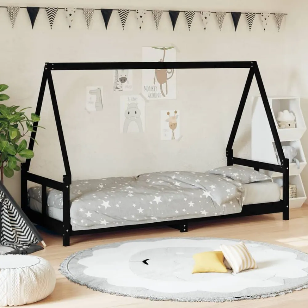 vidaXL Estructura de cama para niños madera de pino 80x200 cm Negro Hot
