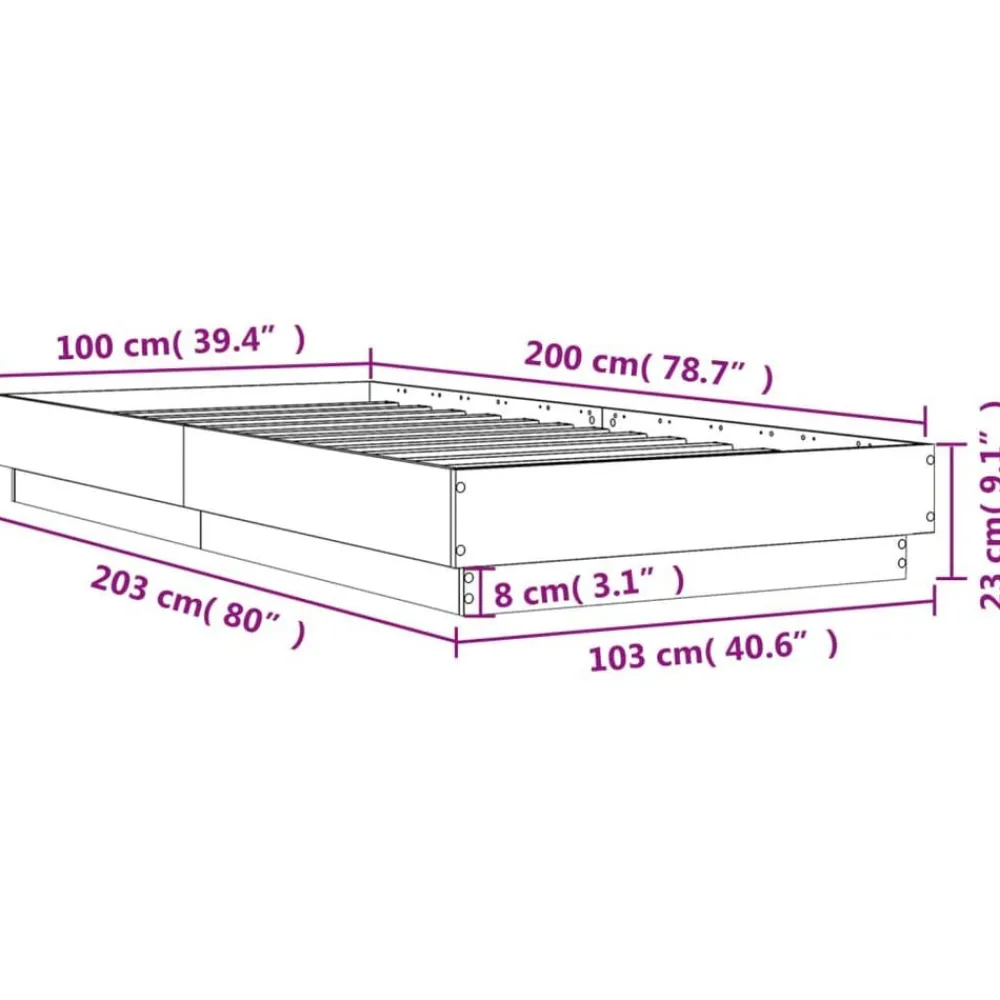 vidaXL Estructura de cama madera de ingeniería negra 100x200 cm Negro Outlet