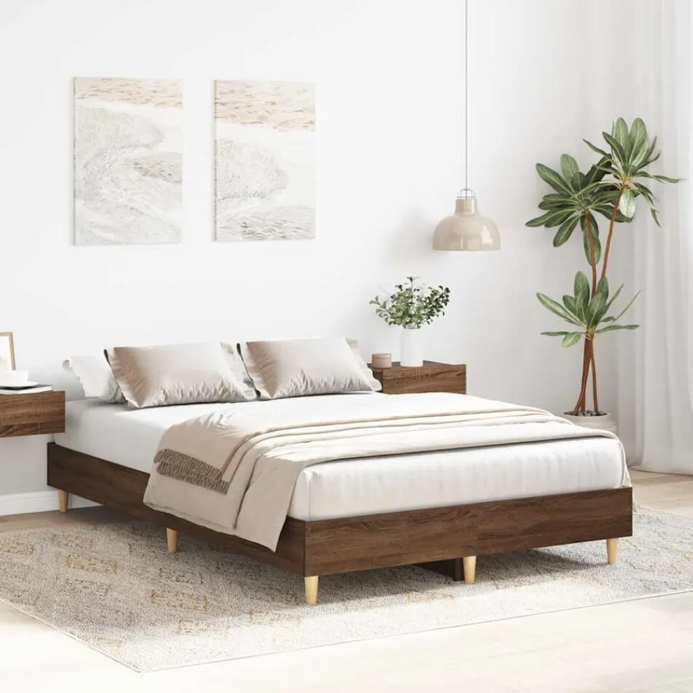 vidaXL Camas Y Accesorios-Estructura de cama sin colchón madera marrón roble 120x200 cm