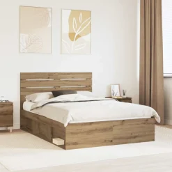vidaXL Estructura de cama con cabecera Roble Artesanal 140 x 190 cm Roble artisan Best